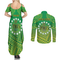 Cook Islands Constitution Day Couples Matching Summer Maxi Dress and Long Sleeve Button Shirt Kuki Airani Since 1965