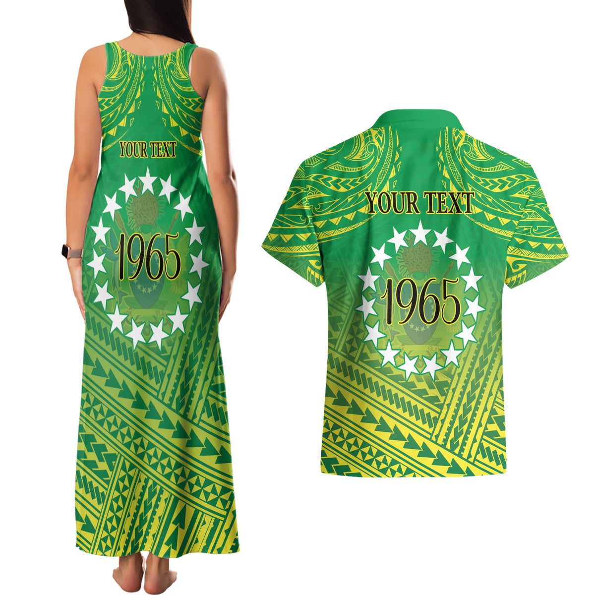 Cook Islands Constitution Day Couples Matching Tank Maxi Dress and Hawaiian Shirt Kuki Airani Since 1965