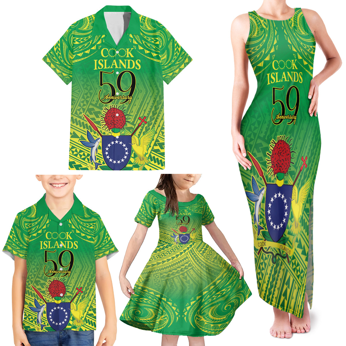 Cook Islands Constitution Day Family Matching Tank Maxi Dress and Hawaiian Shirt Kuki Airani Since 1965