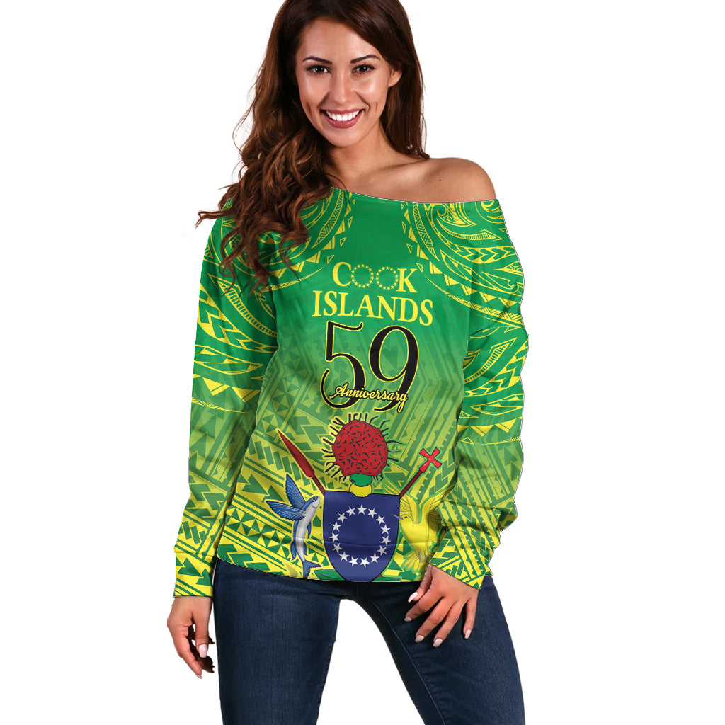 Cook Islands Constitution Day Off Shoulder Sweater Kuki Airani Since 1965