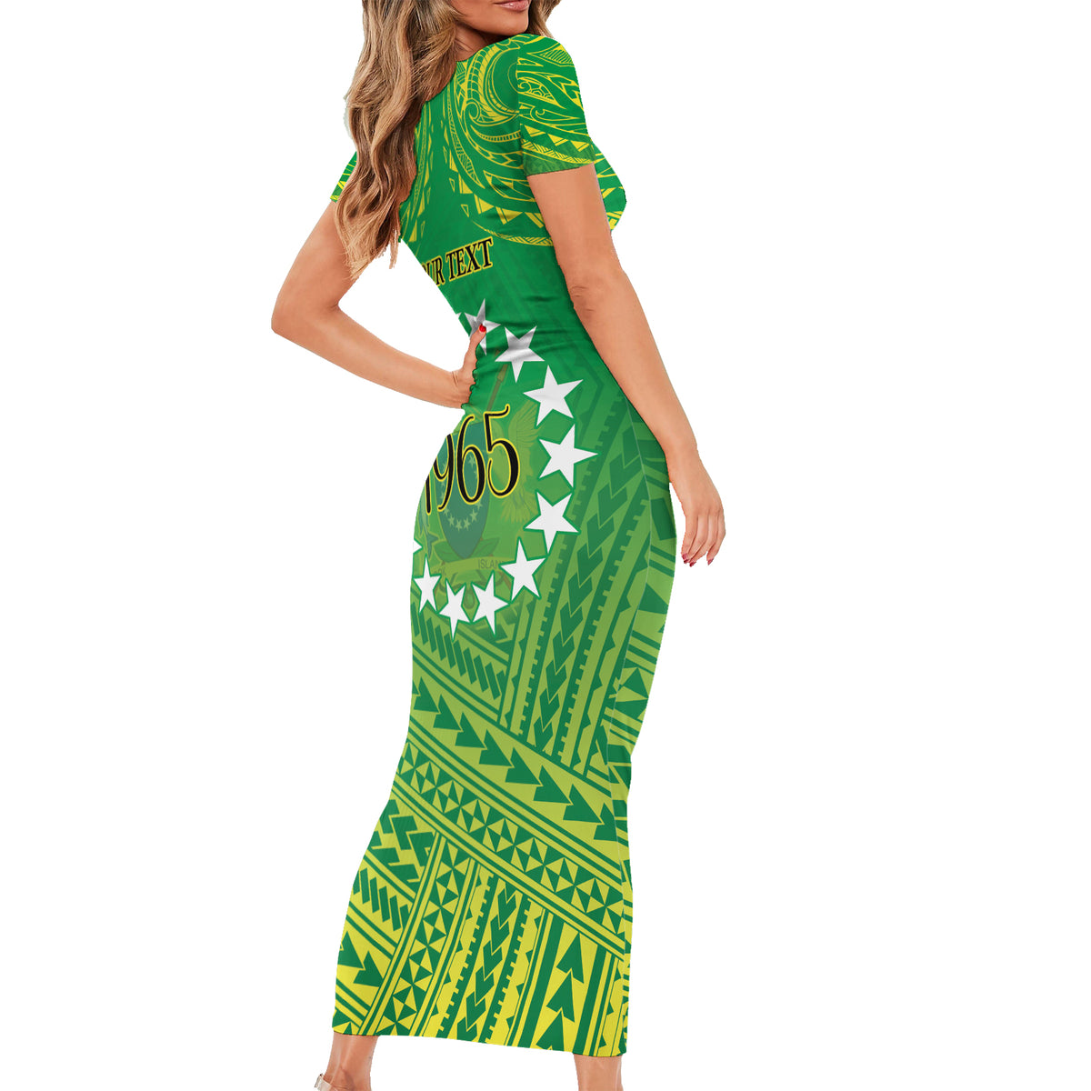 Cook Islands Constitution Day Short Sleeve Bodycon Dress Kuki Airani Since 1965 LT9 - Polynesian Pride