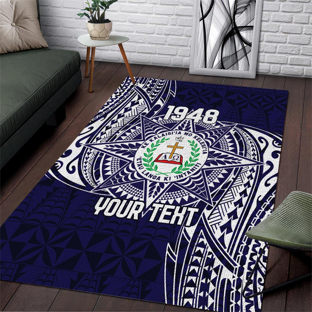 Personalised Tonga Sia'atoutai Theological College Area Rug Since 1948 Special Kupesi Pattern LT9 Navy - Polynesian Pride