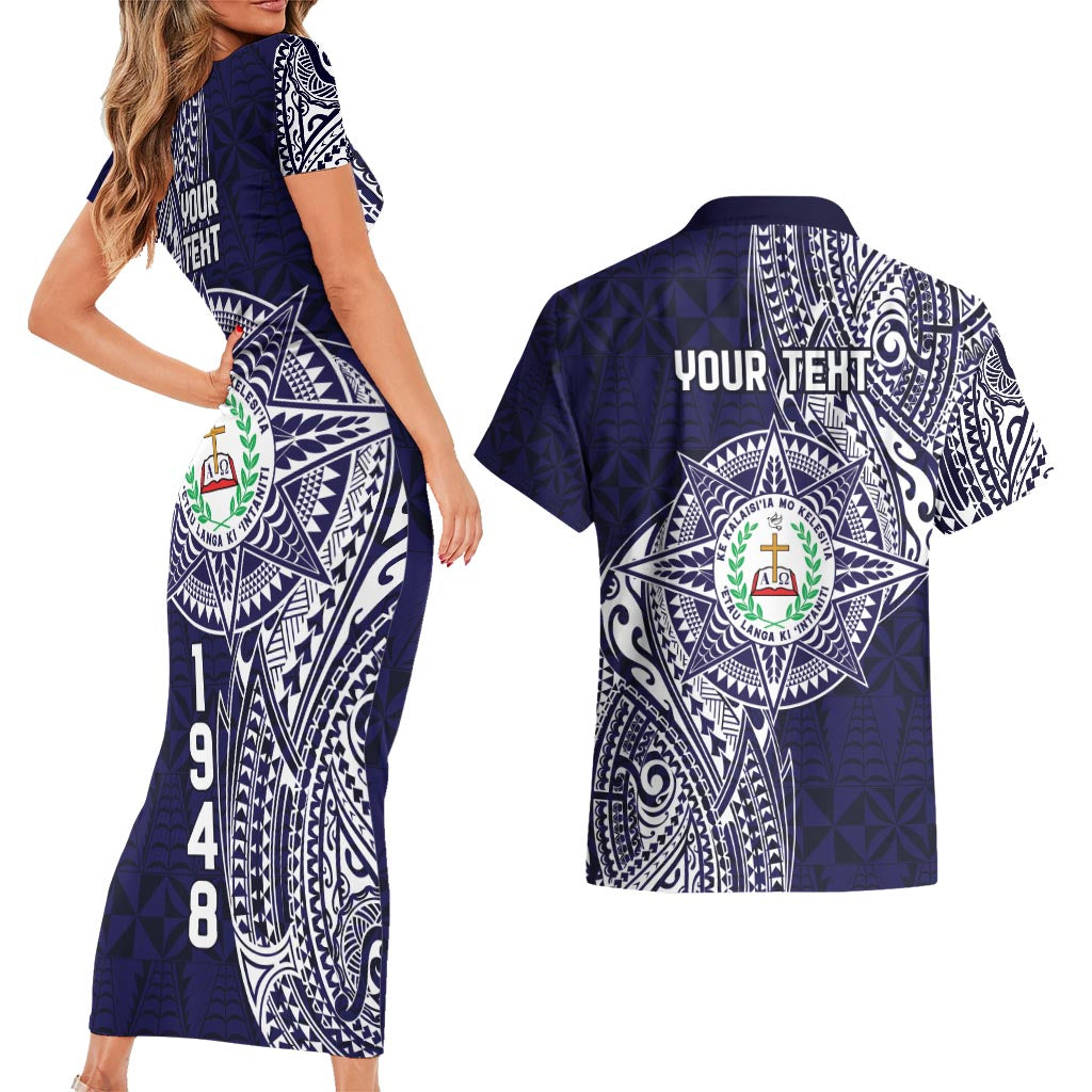 Personalised Tonga Sia'atoutai Theological College Couples Matching Short Sleeve Bodycon Dress and Hawaiian Shirt Since 1948 Special Kupesi Pattern