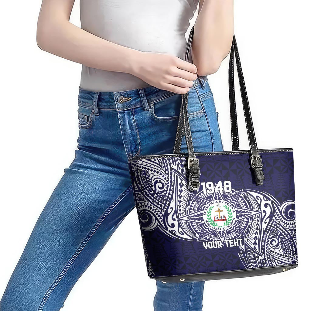 Personalised Tonga Sia'atoutai Theological College Leather Tote Bag Since 1948 Special Kupesi Pattern