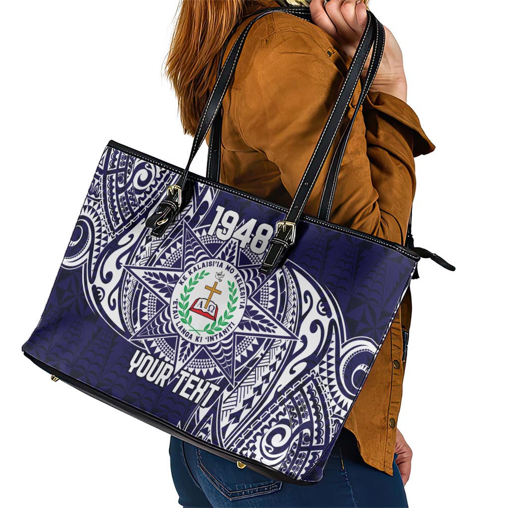 Personalised Tonga Sia'atoutai Theological College Leather Tote Bag Since 1948 Special Kupesi Pattern