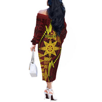 Personalised Tonga Haapai High School Off The Shoulder Long Sleeve Dress Special Kupesi Pattern LT9 - Polynesian Pride