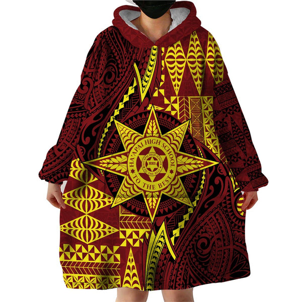 Personalised Tonga Beulah College Wearable Blanket Hoodie Class Of Year Tongan Ngatu Pattern LT14