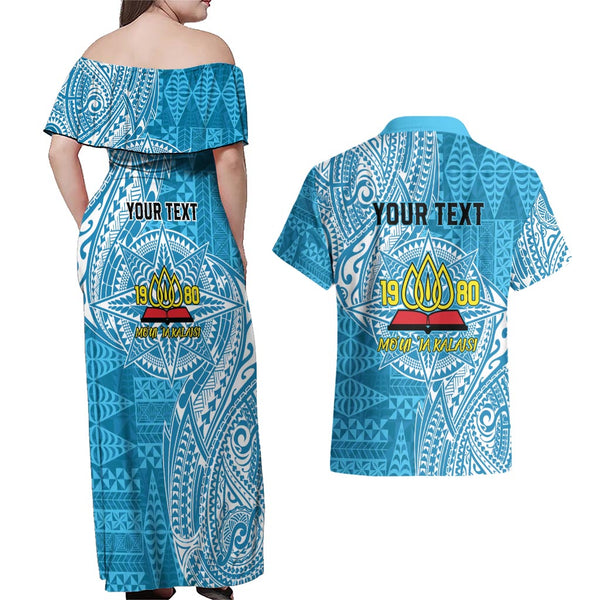 Personalised New Zealand Breast Cancer Couples Matching Off Shoulder Maxi Dress and Hawaiian Shirt Fight Like A Girl Pink Manaia Fern With Paua Shell LT14 main image 1
