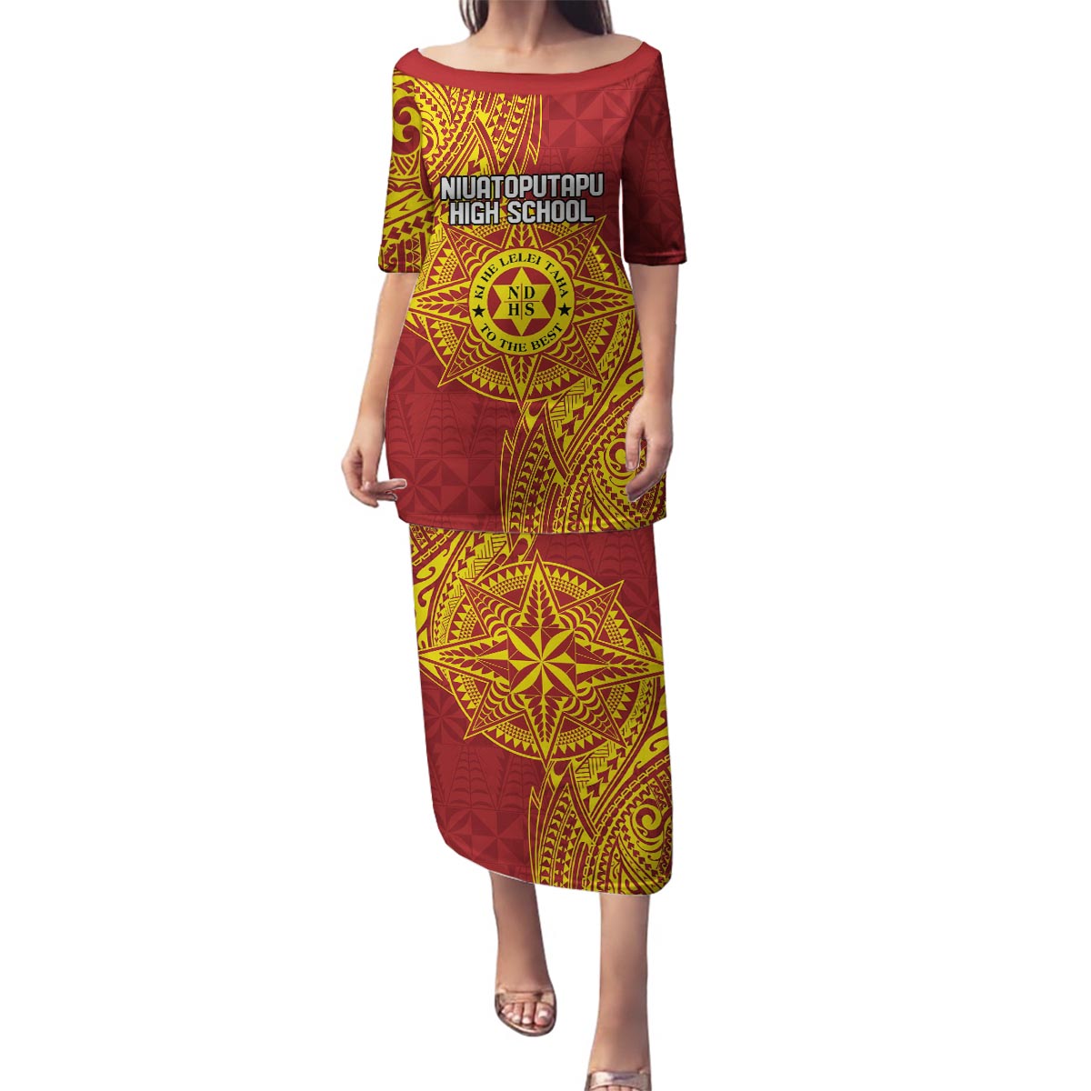 Personalised Tonga Niuatoputapu High School Family Matching Puletasi and Hawaiian Shirt Special Kupesi Pattern