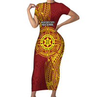Personalised Tonga Niuatoputapu High School Family Matching Short Sleeve Bodycon Dress and Hawaiian Shirt Special Kupesi Pattern