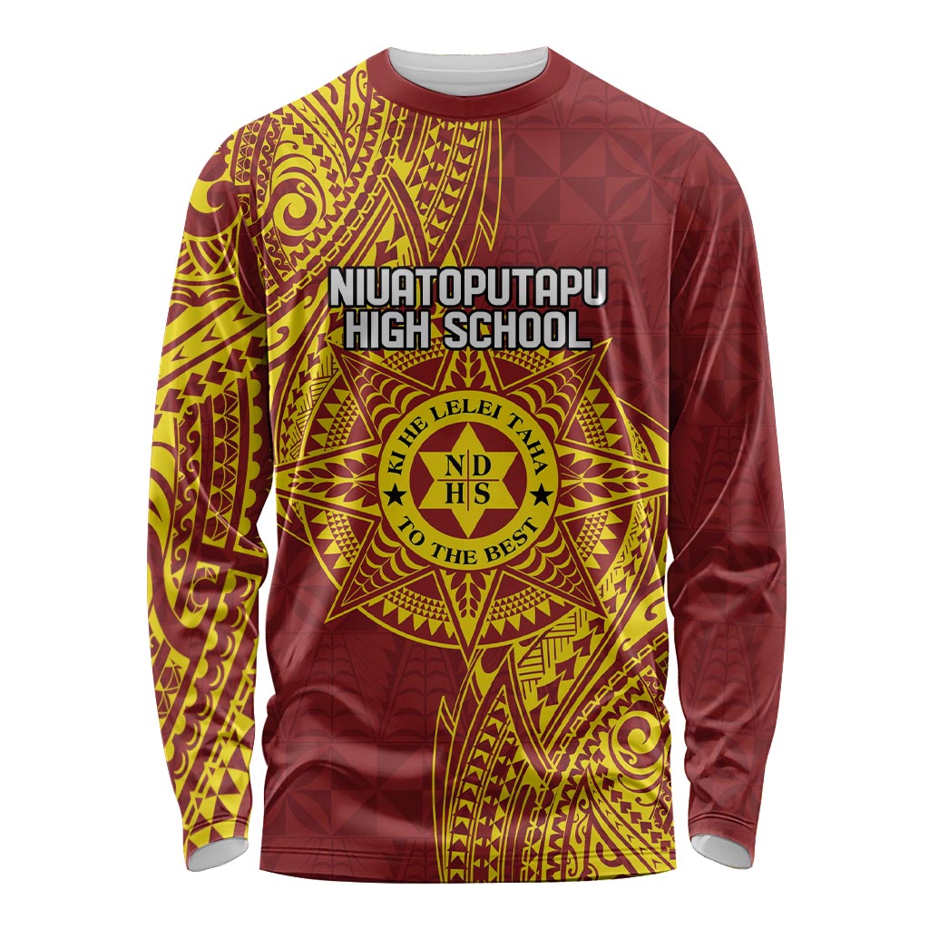 Personalised Tonga Niuatoputapu High School Long Sleeve Shirt Special Kupesi Pattern LT9 Unisex Gold - Polynesian Pride