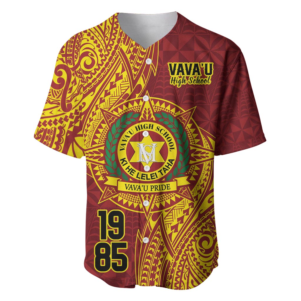 Personalised Tonga Vava'u High School Baseball Jersey Since 1985 Special Kupesi Pattern LT9 Red - Polynesian Pride
