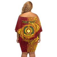 Personalised Tonga Vava'u High School Family Matching Off Shoulder Short Dress and Hawaiian Shirt Since 1985 Special Kupesi Pattern