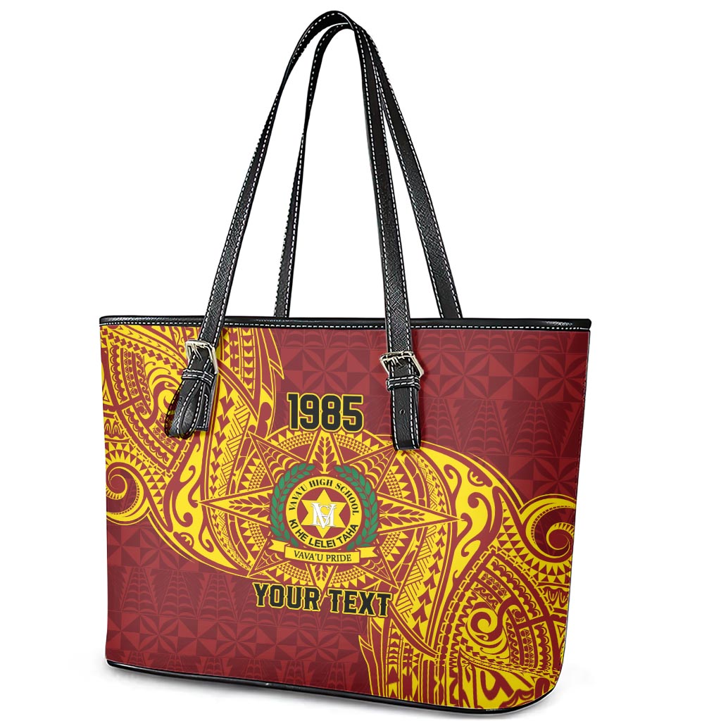 Personalised Tonga Vava'u High School Leather Tote Bag Since 1985 Special Kupesi Pattern