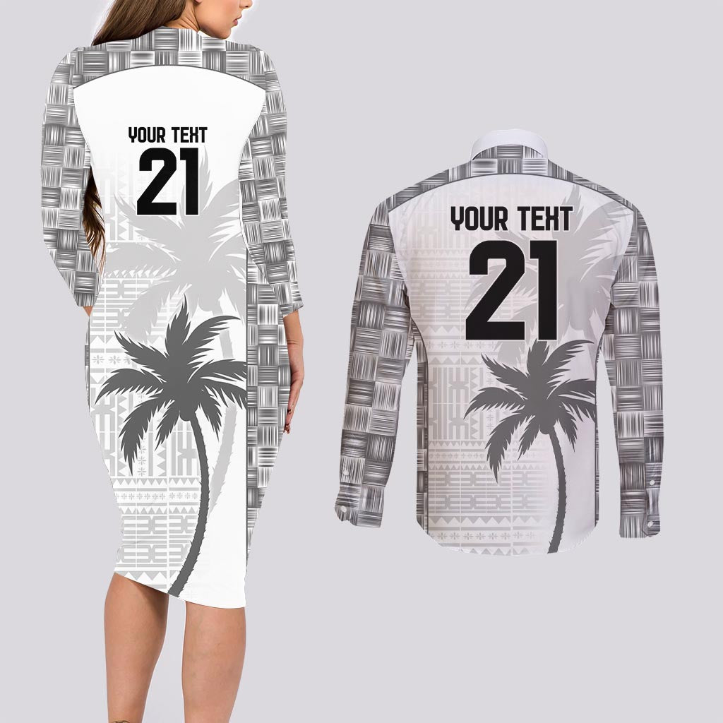 Custom Fiji Rugby Couples Matching Long Sleeve Bodycon Dress and Long Sleeve Button Shirt History Champions World Cup 7s - White
