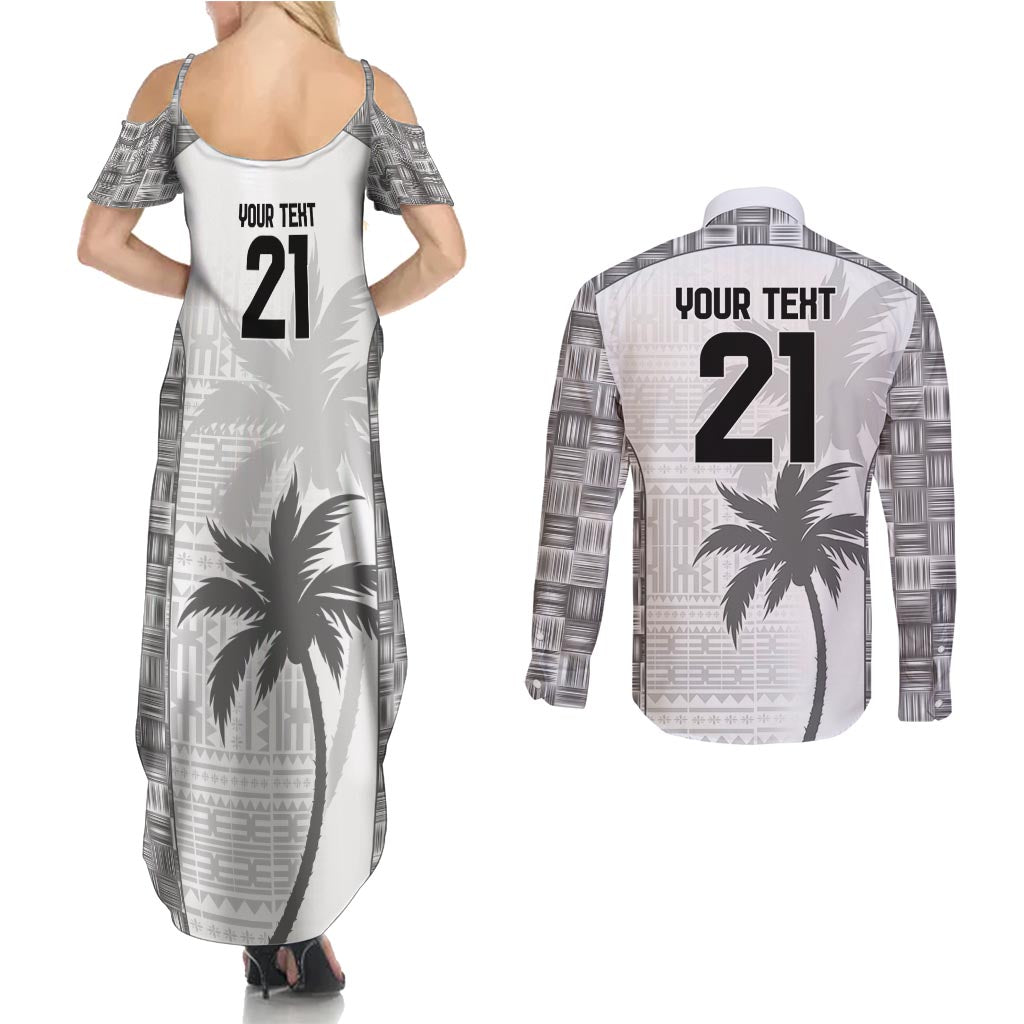 Custom Fiji Rugby Couples Matching Summer Maxi Dress and Long Sleeve Button Shirt History Champions World Cup 7s - White