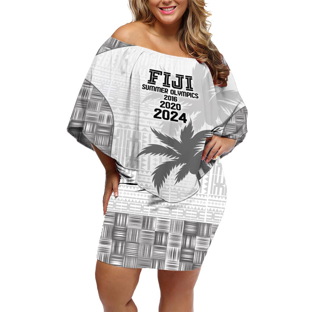 Custom Fiji Rugby Off Shoulder Short Dress History Champions World Cup 7s - White LT9 Women White - Polynesian Pride