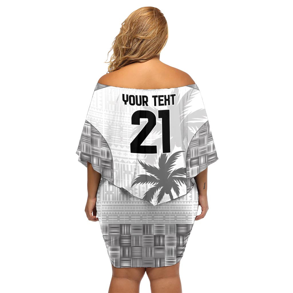Custom Fiji Rugby Off Shoulder Short Dress History Champions World Cup 7s - White LT9 - Polynesian Pride