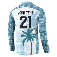 Custom Fiji Rugby Button Sweatshirt History Champions World Cup 7s - Bllue