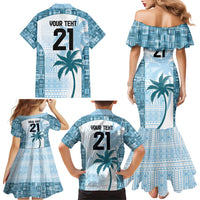 Custom Fiji Rugby Family Matching Mermaid Dress and Hawaiian Shirt History Champions World Cup 7s - Bllue