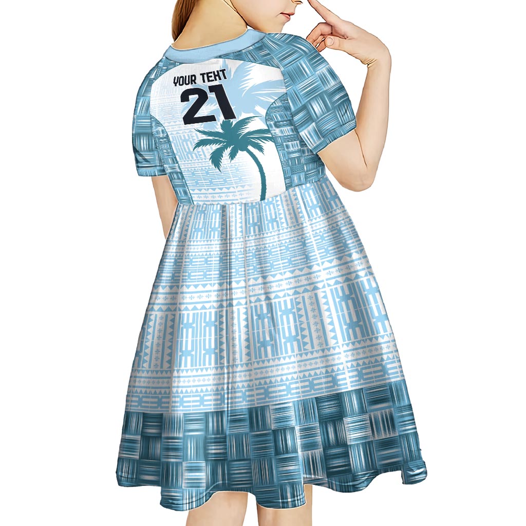 Custom Fiji Rugby Kid Short Sleeve Dress History Champions World Cup 7s - Bllue