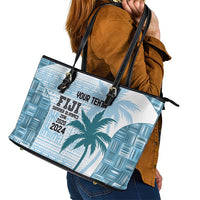 Custom Fiji Rugby Leather Tote Bag History Champions World Cup 7s - Bllue
