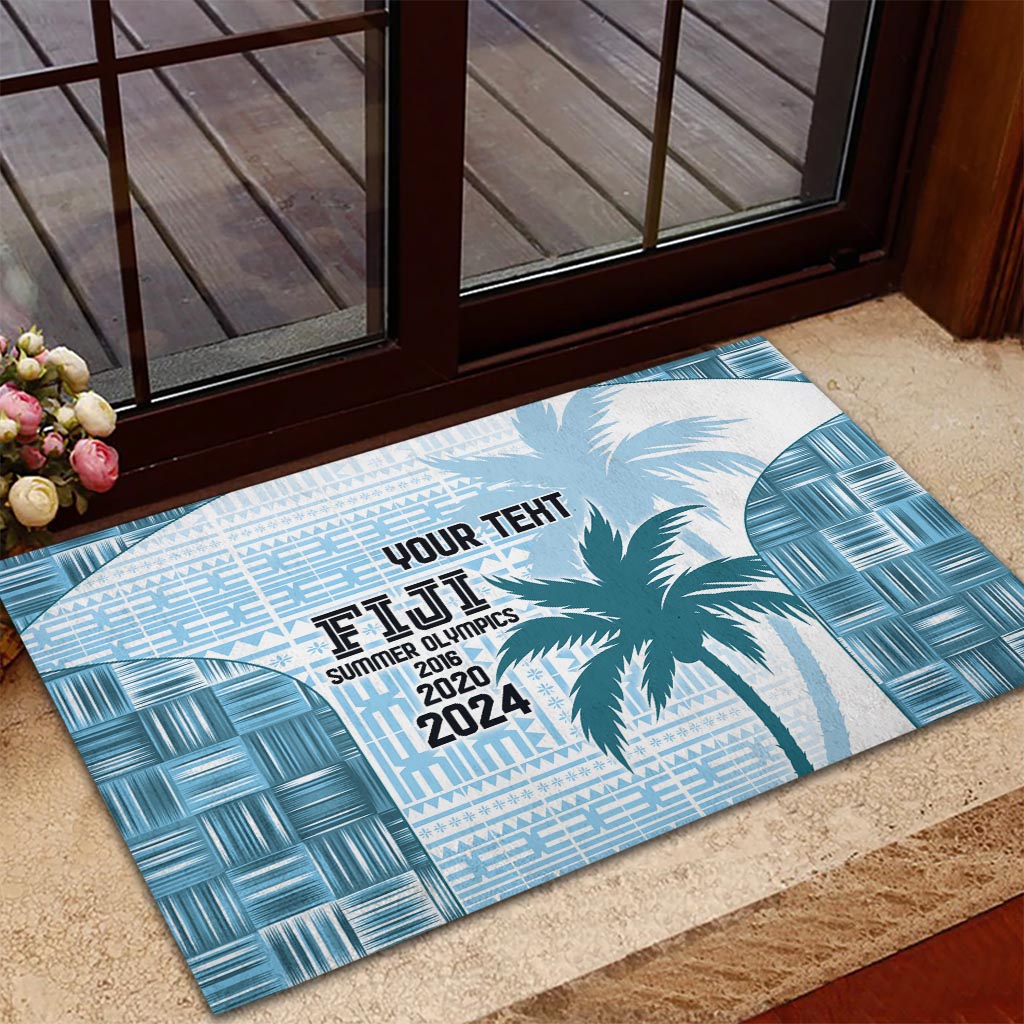 Custom Fiji Rugby Rubber Doormat History Champions World Cup 7s - Bllue