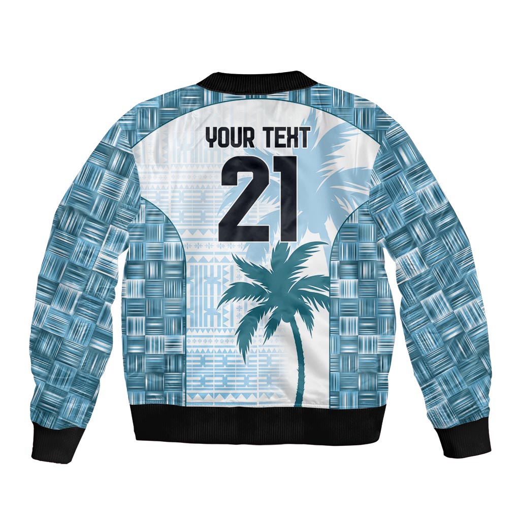Custom Fiji Rugby Sleeve Zip Bomber Jacket History Champions World Cup 7s - Bllue