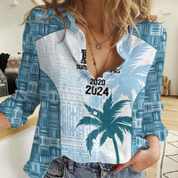 Custom Fiji Rugby Women Casual Shirt History Champions World Cup 7s - Bllue