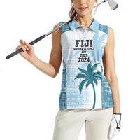 Custom Fiji Rugby Women Sleeveless Polo Shirt History Champions World Cup 7s - Bllue