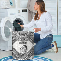 Custom Rugby Fiji National Heritage Laundry Basket White Traditional Masi Inspired
