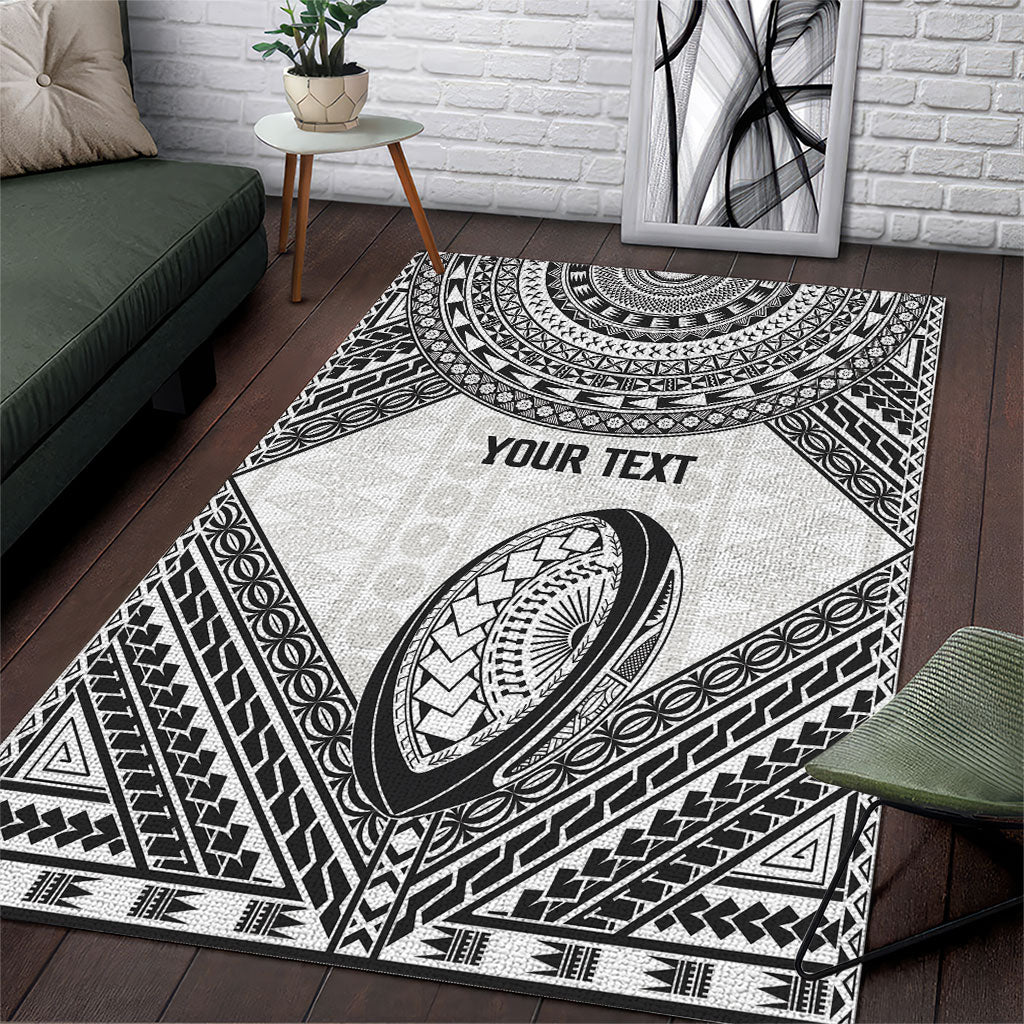 Custom Rugby Fiji National Heritage Area Rug White Traditional Masi Inspired