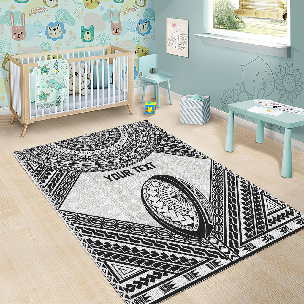 Custom Rugby Fiji National Heritage Area Rug White Traditional Masi Inspired