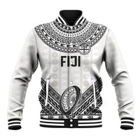 Custom Rugby Fiji National Heritage Baseball Jacket White Traditional Masi Inspired