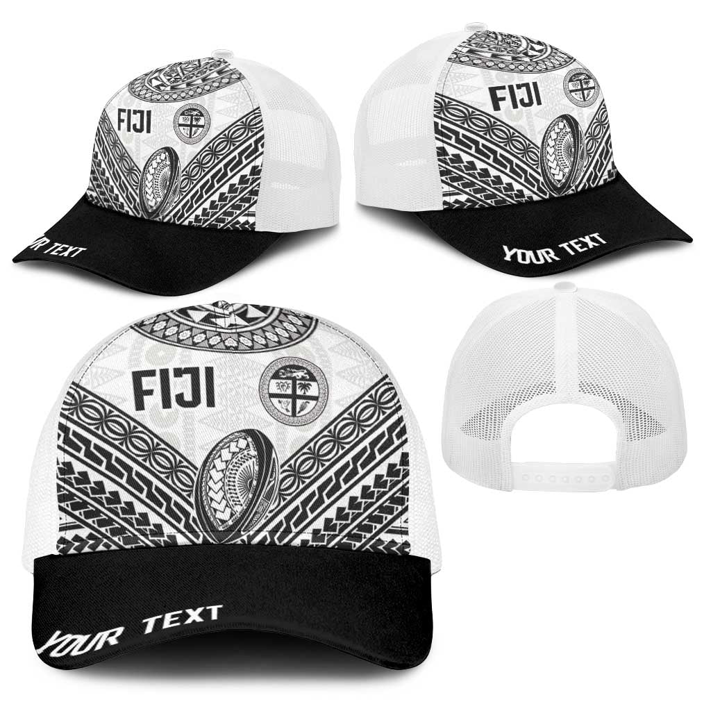 Personalised Rugby Fiji National Heritage Baseball Net Cap White Traditional Masi Inspired