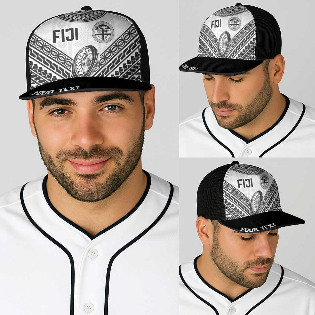 Personalised Rugby Fiji National Heritage Baseball Net Cap White Traditional Masi Inspired