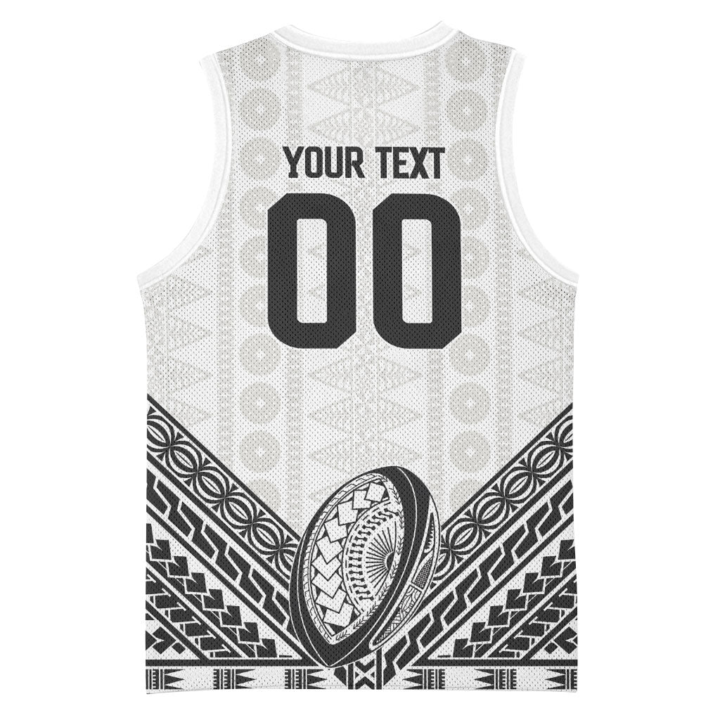 Custom Rugby Fiji National Heritage Basketball Jersey White Traditional Masi Inspired
