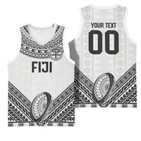 Custom Rugby Fiji National Heritage Basketball Jersey White Traditional Masi Inspired