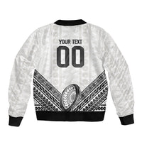 Custom Rugby Fiji National Heritage Bomber Jacket White Traditional Masi Inspired