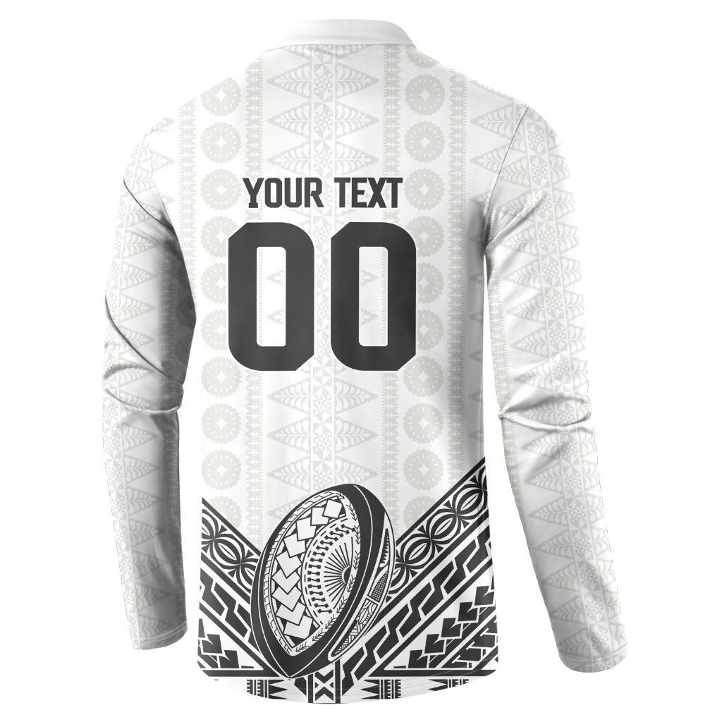 Custom Rugby Fiji National Heritage Button Sweatshirt White Traditional Masi Inspired