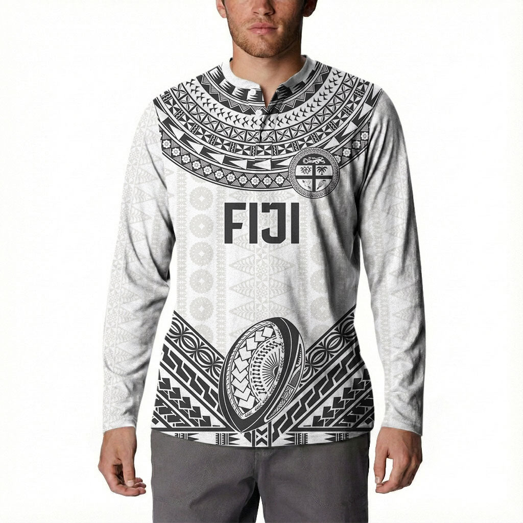 Custom Rugby Fiji National Heritage Button Sweatshirt White Traditional Masi Inspired