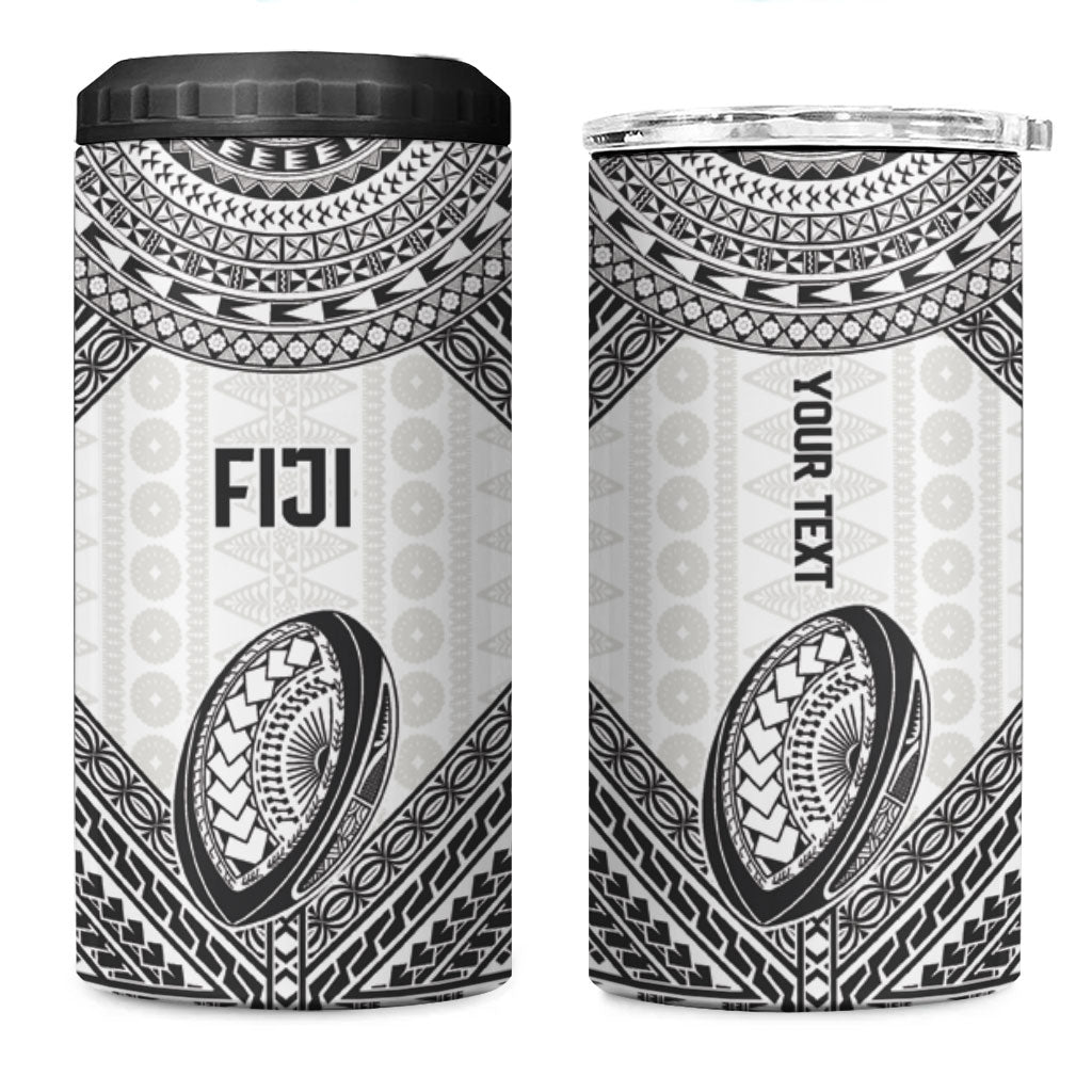 Custom Rugby Fiji National Heritage 4 in 1 Can Cooler Tumbler White Traditional Masi Inspired