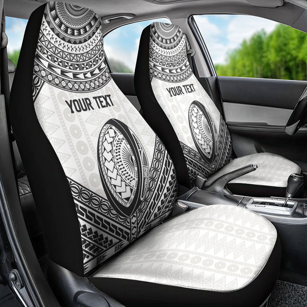 Custom Rugby Fiji National Heritage Car Seat Cover White Traditional Masi Inspired