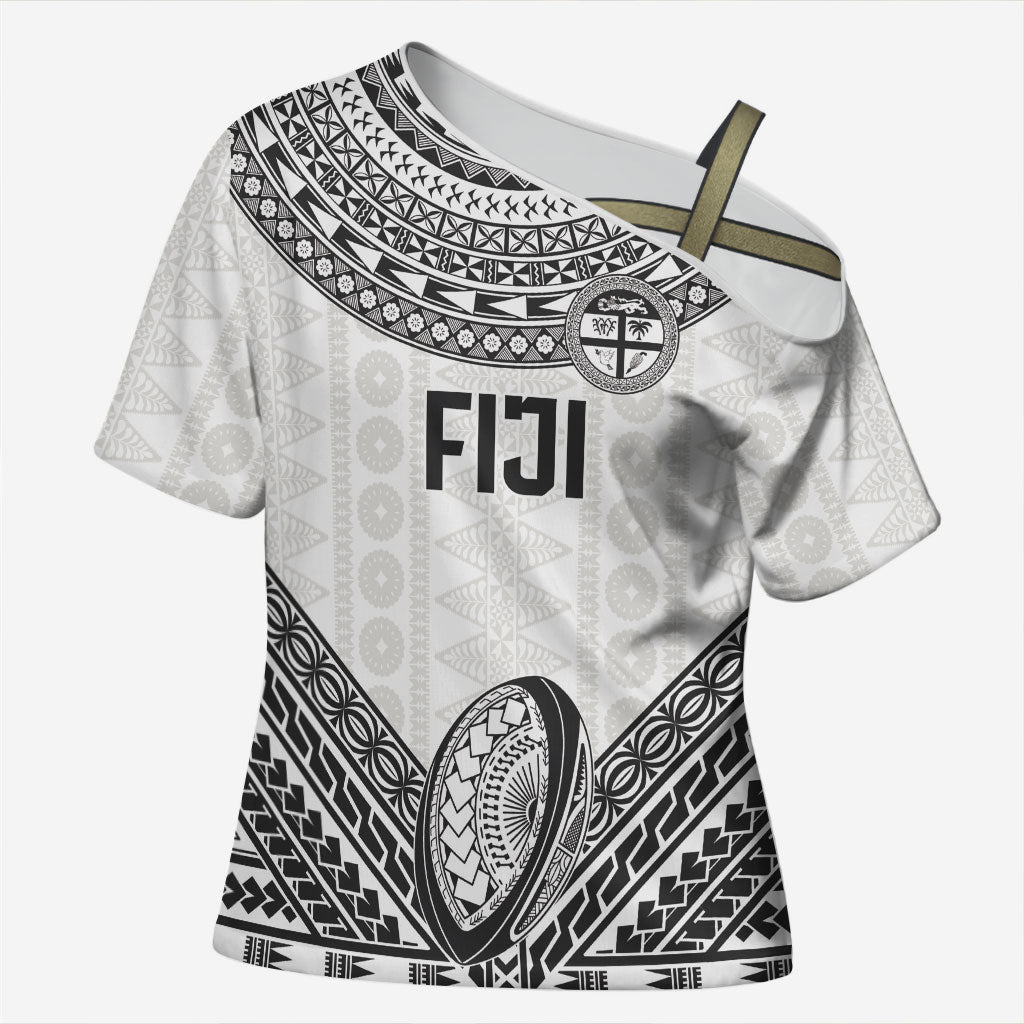 Custom Rugby Fiji National Heritage Cross Shoulder Shirt White Traditional Masi Inspired
