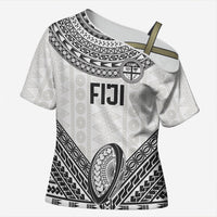 Custom Rugby Fiji National Heritage Cross Shoulder Shirt White Traditional Masi Inspired