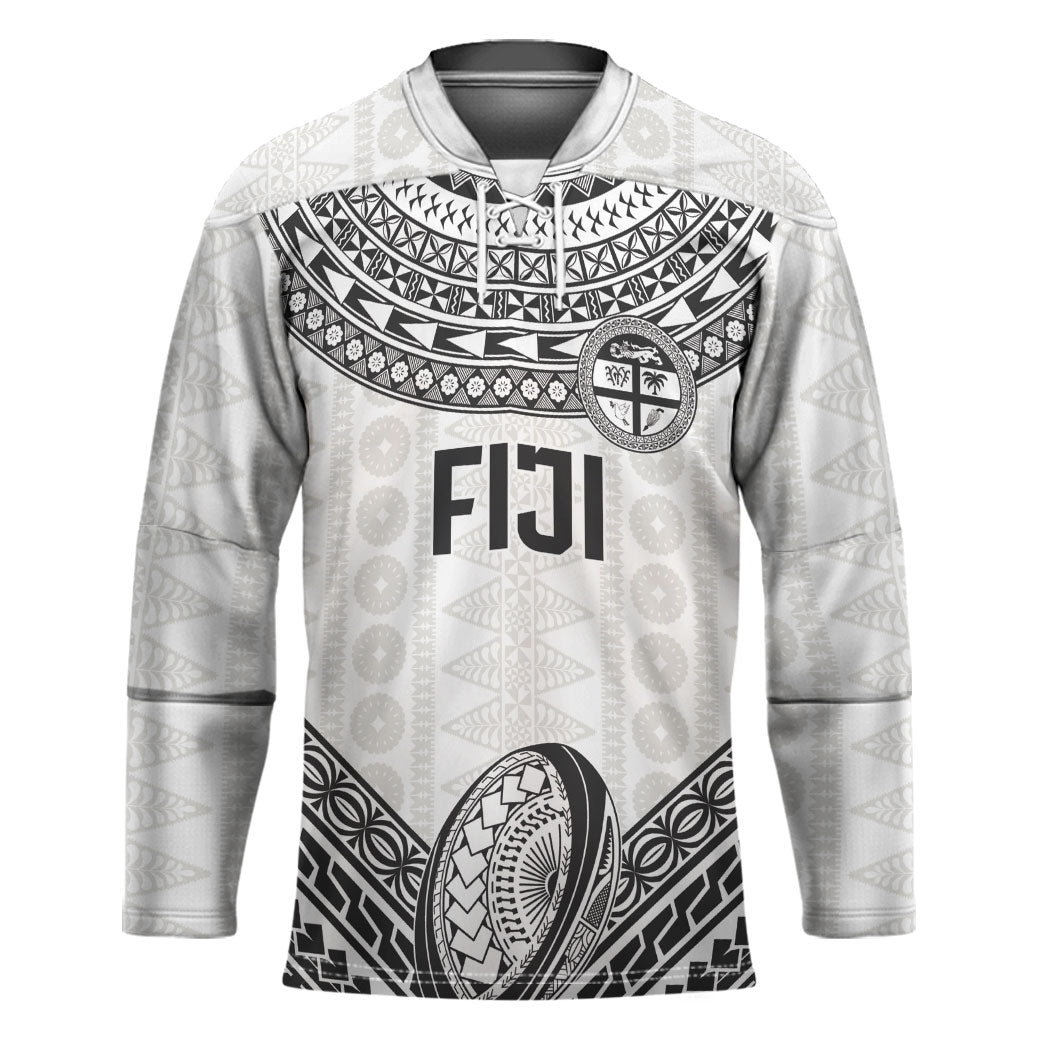 Custom Rugby Fiji National Heritage Hockey Jersey White Traditional Masi Inspired