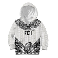 Custom Rugby Fiji National Heritage Kid Hoodie White Traditional Masi Inspired