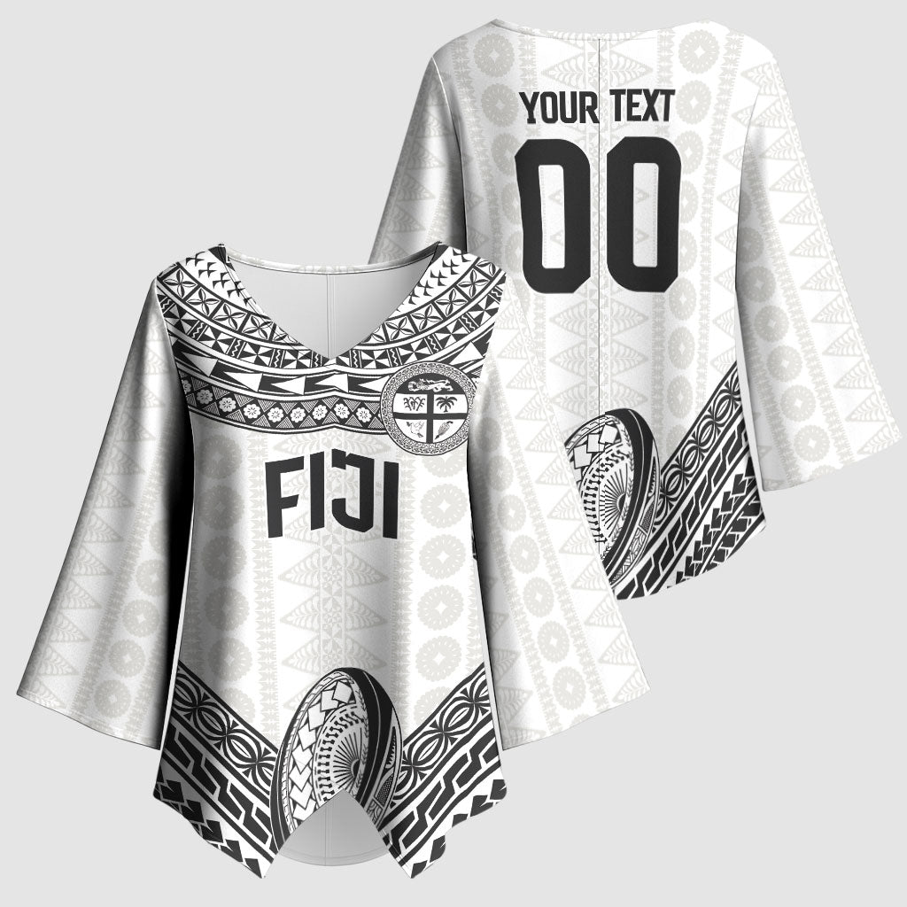 Custom Rugby Fiji National Heritage Kimono Sleeve Blouse White Traditional Masi Inspired