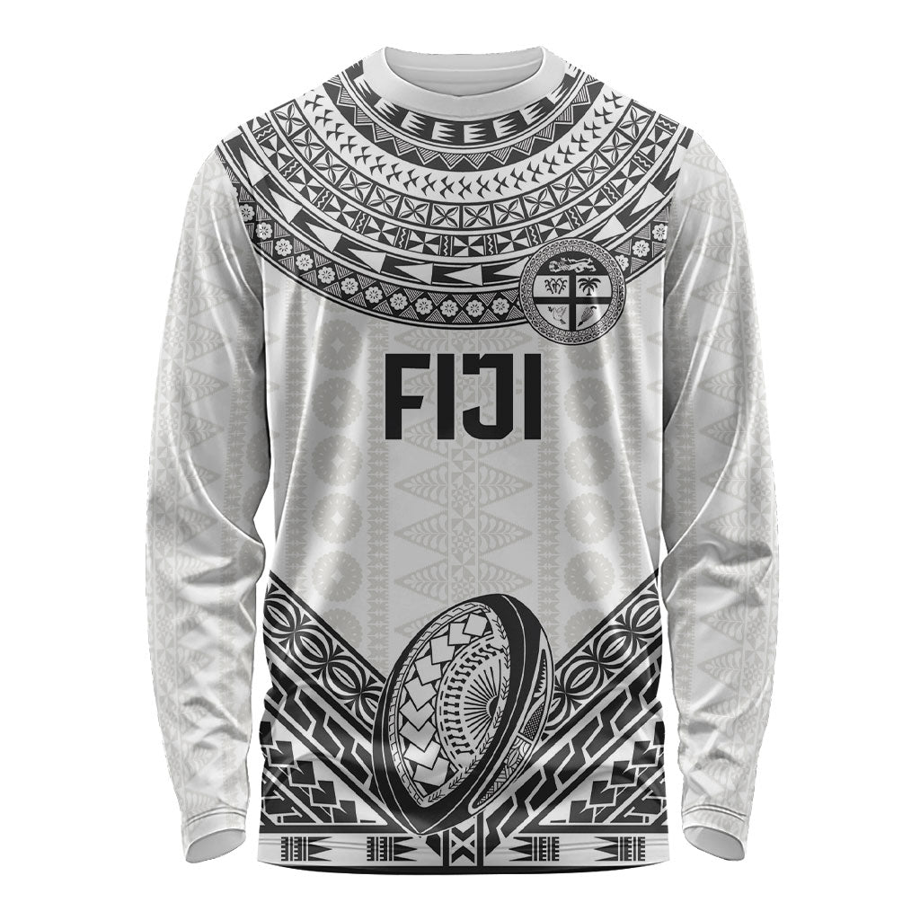 Custom Rugby Fiji National Heritage Long Sleeve Shirt White Traditional Masi Inspired