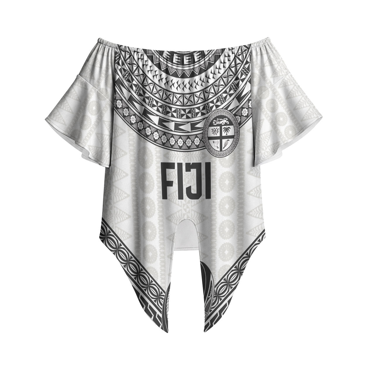 Custom Rugby Fiji National Heritage Off Shoulder Wrap Waist Top White Traditional Masi Inspired LT9 White - Polynesian Pride